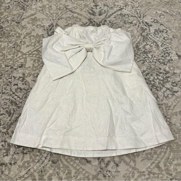 DISSH Aisle Bow Linen Dress Solid White Mini Style Strapless Size 12 US Women’s - Picture 3 of 11